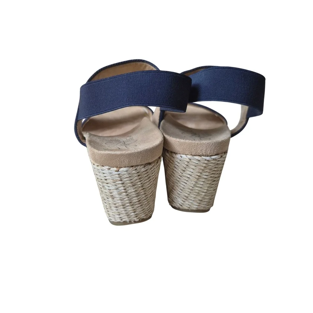 LifeStride Soft System Navy Blue Elastic Strap Espadrille Wedge Sandals Womens 7